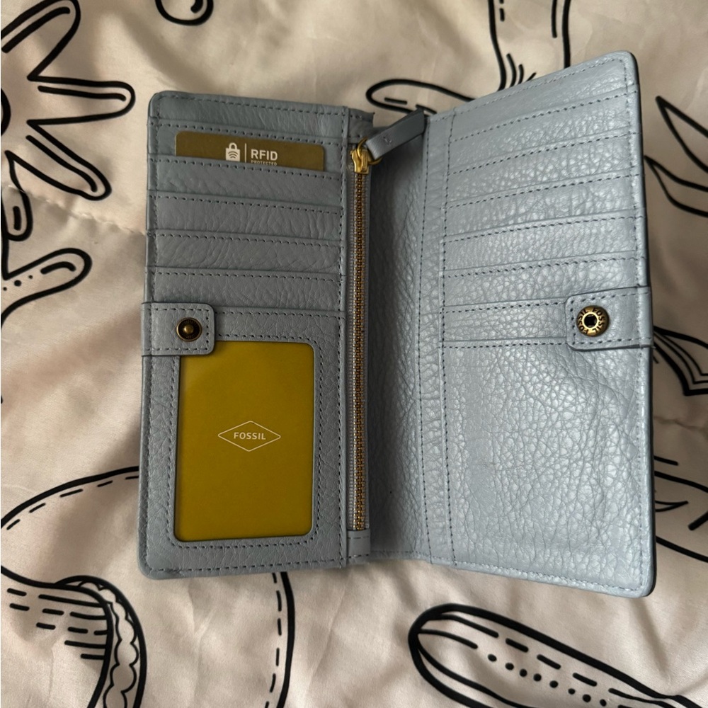 NWT Fossil Blue Leather Bifold Wallet - Picture 6 of 7